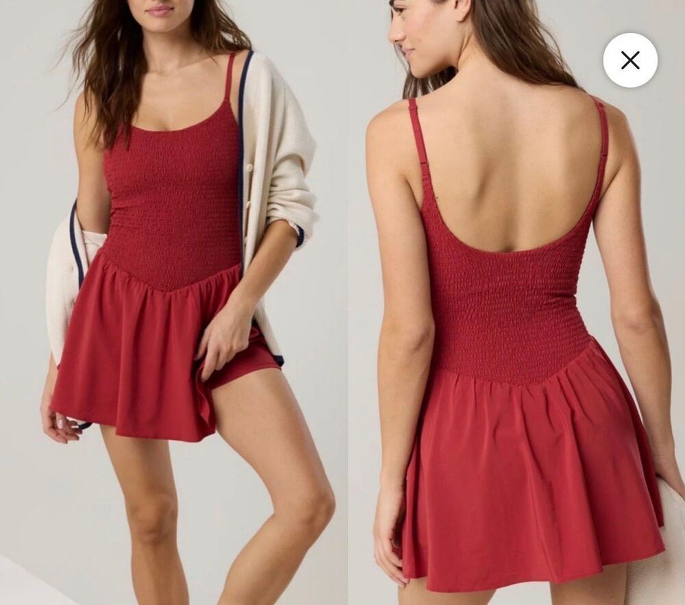 OFFLINE by Aerie Real Me Smocked Flowy Mini Dress Red Size S
